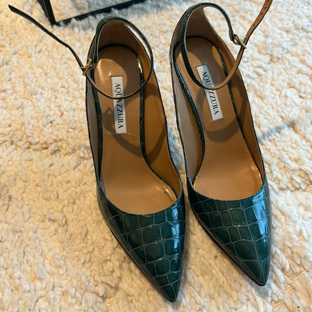 Aquazzura green croc heels
